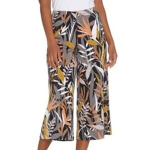 Bob Mackie NEW Tropical Paradise Gaucho Pants Womens Large Brown Gray Hi Rise